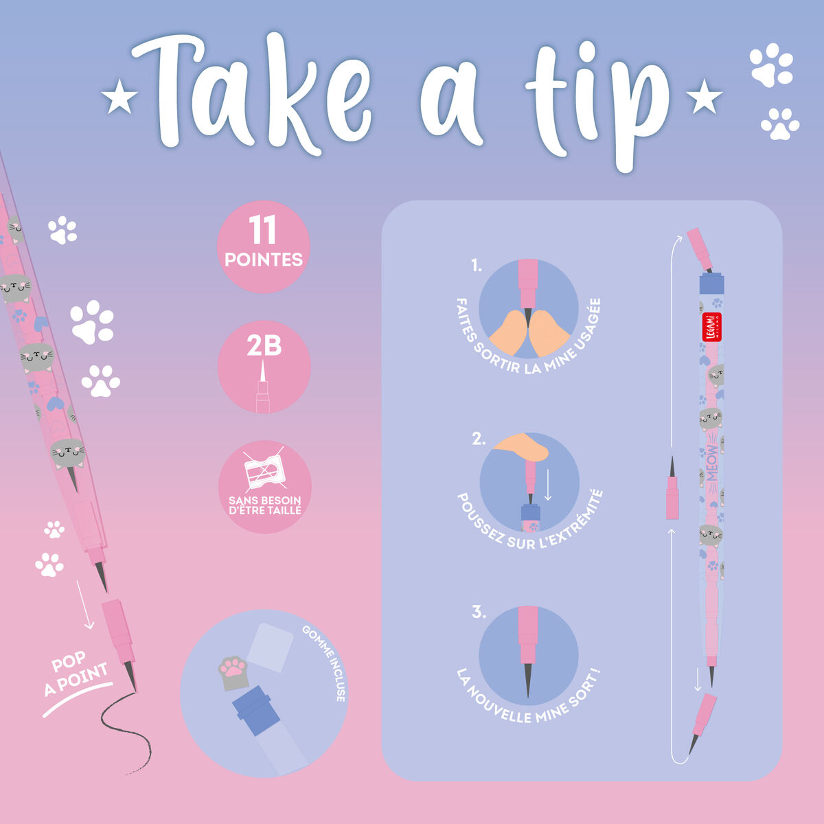 Crayon Empilable avec Gomme - Take a Tip, , zoo